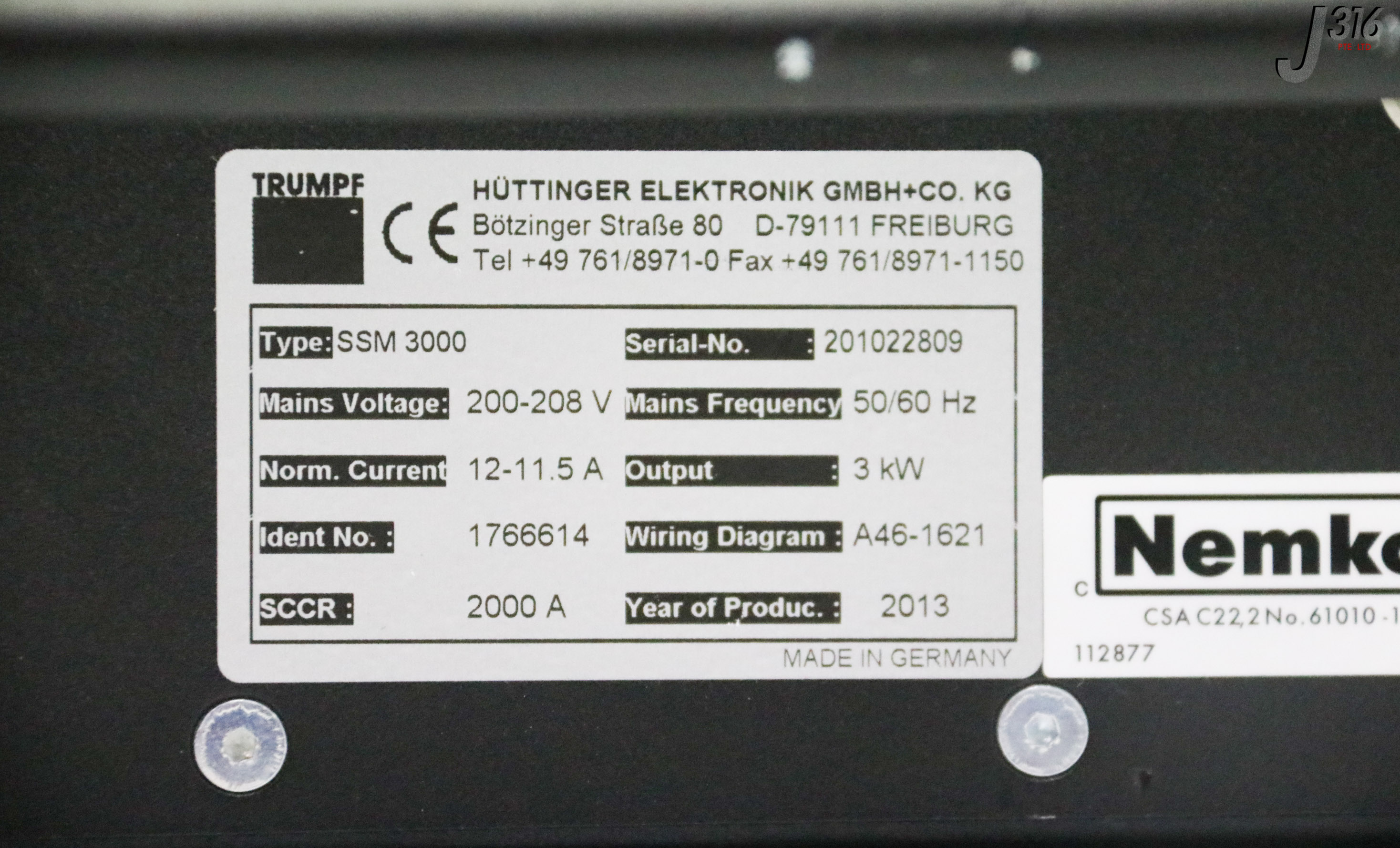 33122 TRUMPF PLASMA RF GENERATOR SSM 3000 | eBay